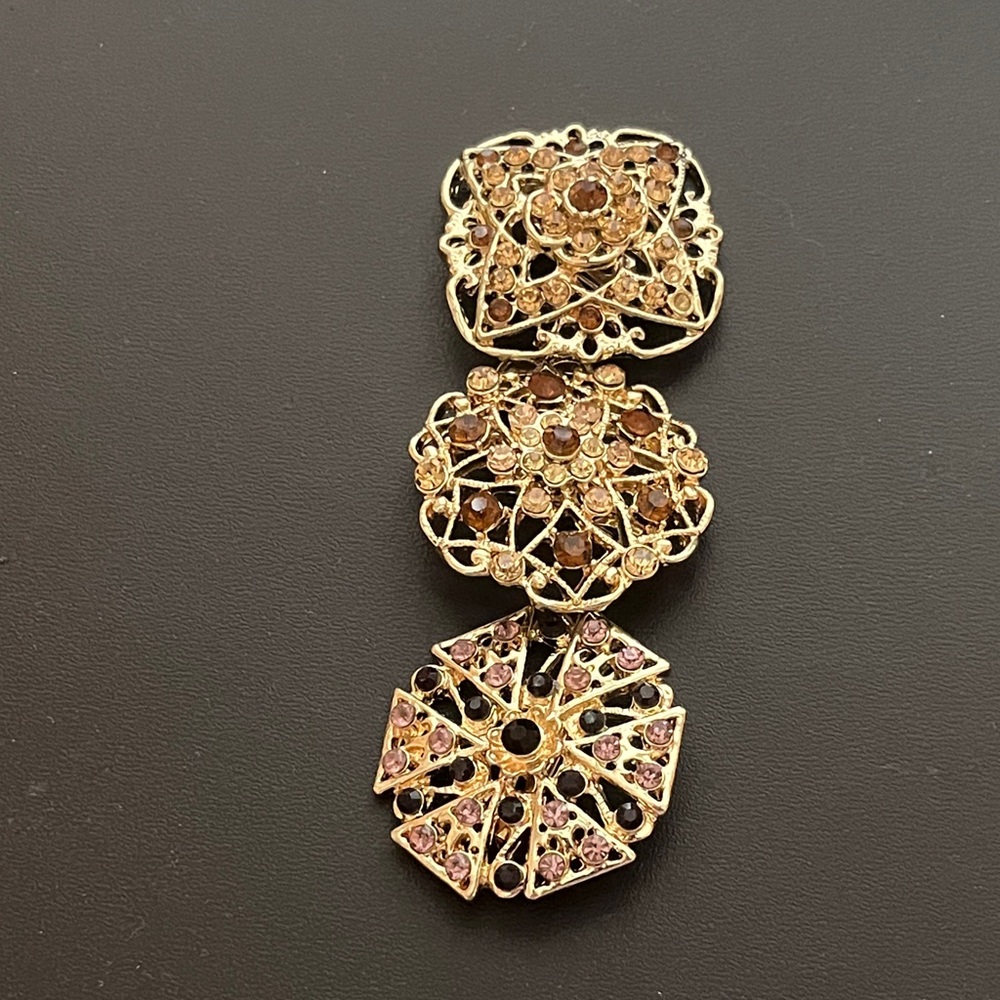 Elegant Gold, Brown & Black Brooch Set of 3 1.5 inches each NWT